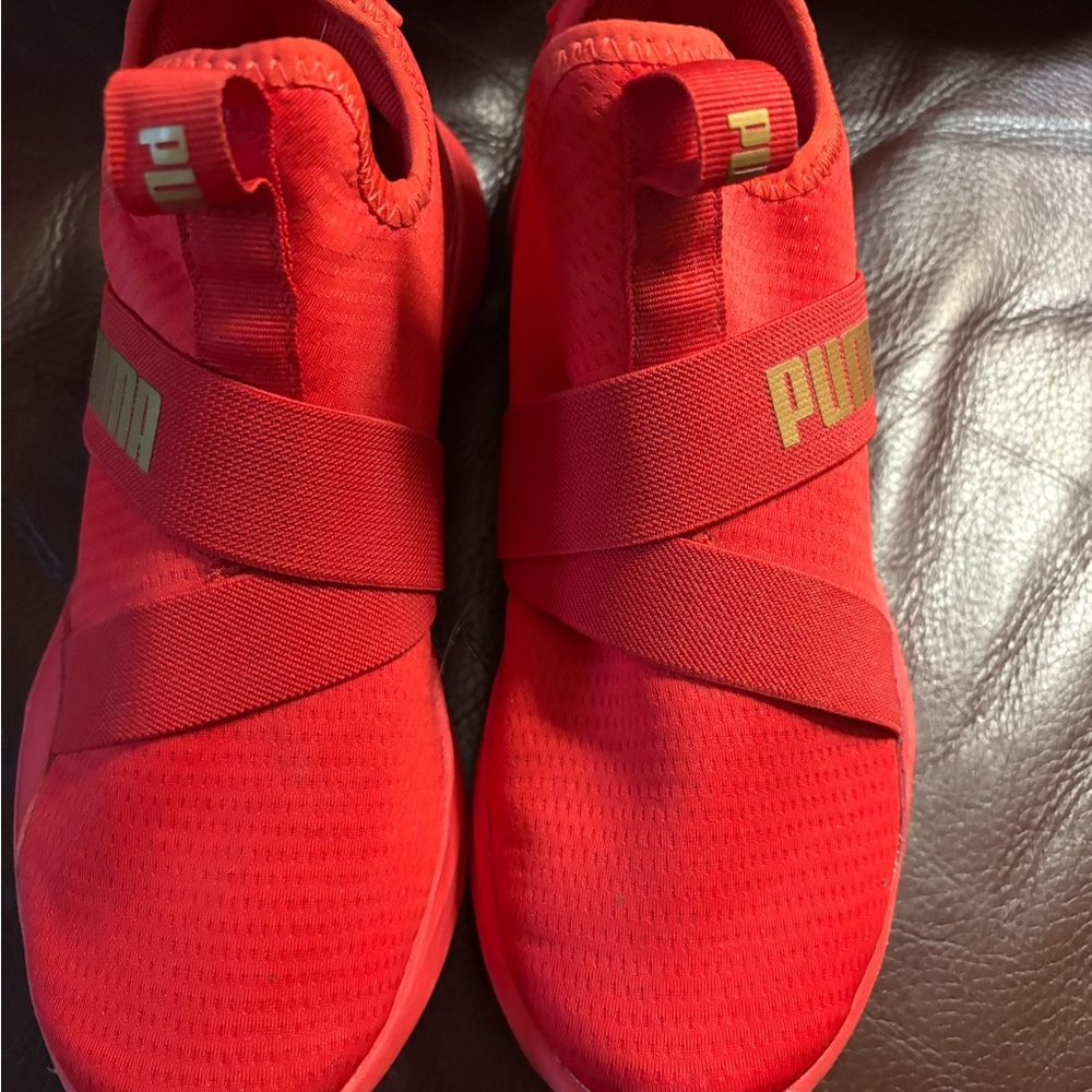 Puma Red Athletic Slip-On Shoes with Knit Upper